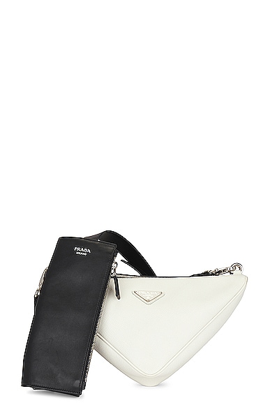 FWRD Renew Prada 2 Way Shoulder Bag in White & Black