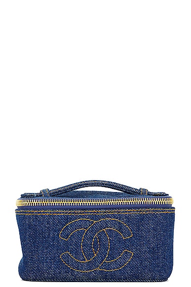 FWRD Renew Chanel Denim Vanity Bag in Dark Blue