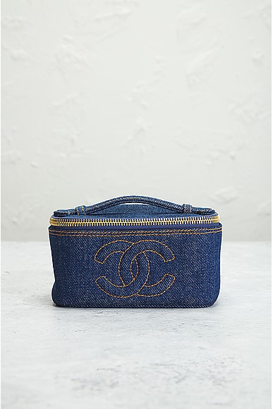 Shop Chanel Denim Vanity Bag In Dark Blue