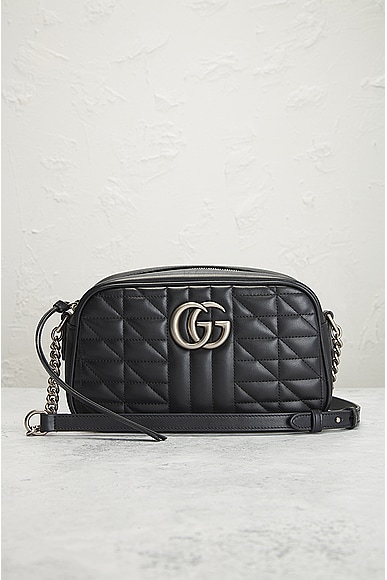 Shop Gucci Gg Marmont Chain Shoulder Bag In Black