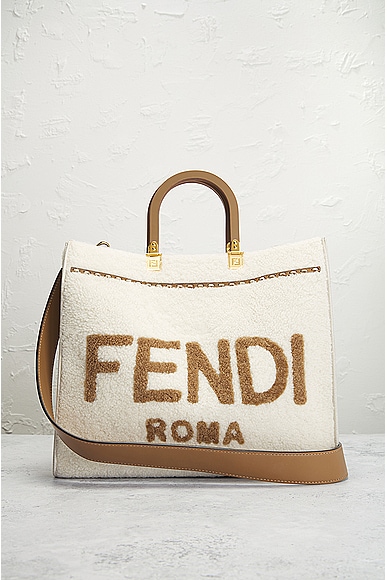 Shop Fendi Sunshine 2 Way Tote Bag In Cream