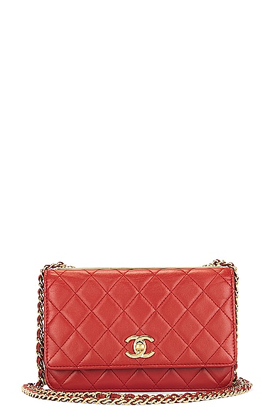 Pre-owned Chanel Quilted Lambskin Single Flap Shoulder Bag In Red