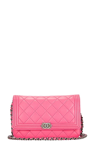 FWRD Renew Chanel Quilted Lambskin Boy Shoulder Bag in Pink
