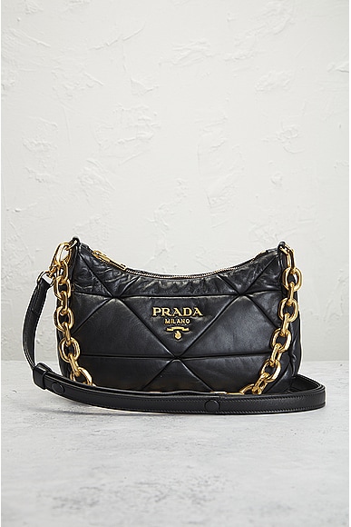 Shop Prada Quilted Chain Shoulder Bag In Black