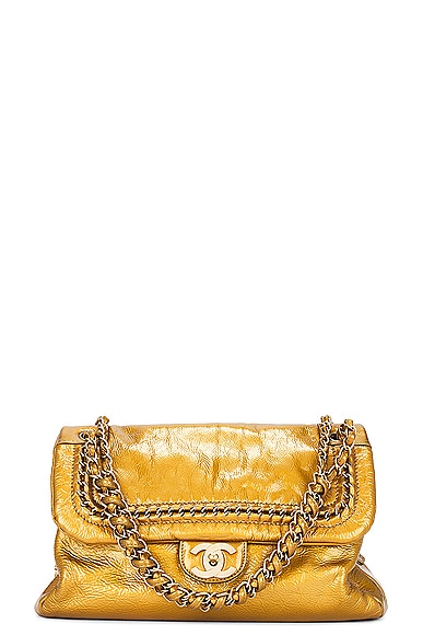 Patent Leather Chain Shoulder Bag in Metallic Gold