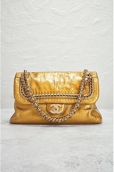 Pre-owned Chanel Patent Leather Chain Shoulder Bag In Gold
