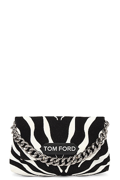 FWRD Renew TOM FORD Zebra Print Label Mini Chain Bag in Black & White