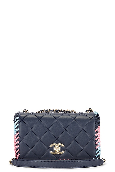 FWRD Renew Chanel Matelasse Turnlock Chain Shoulder Bag in Navy