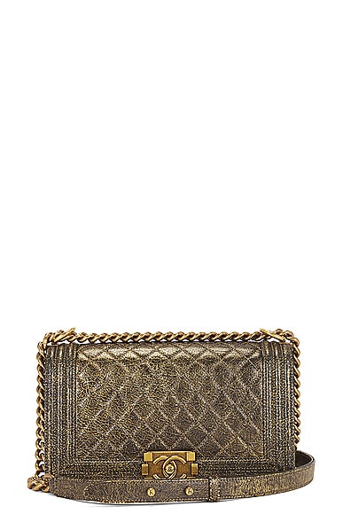 FWRD Renew Chanel Quilted Leather Boy Shoulder Bag in Gold