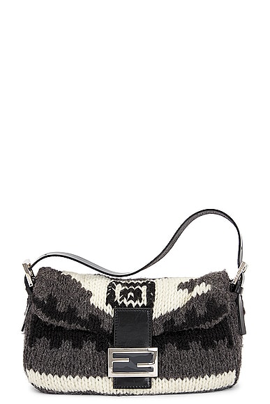 Shop Fendi Wool Shoulder Bag In Black & White