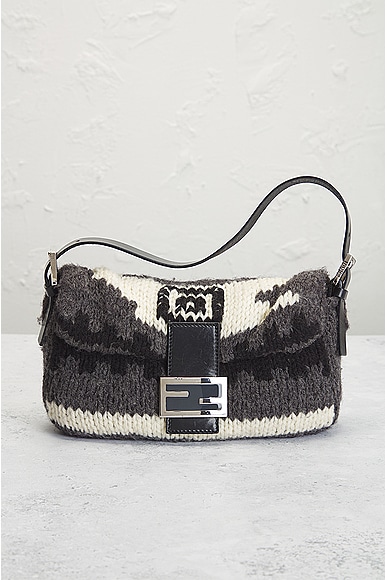 Shop Fendi Wool Shoulder Bag In Black & White