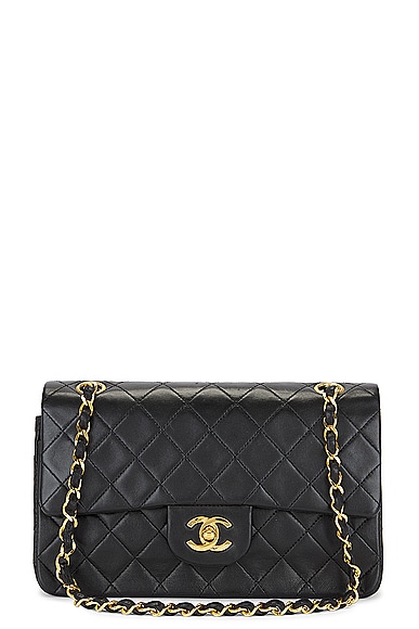 FWRD Renew Chanel Quilted Double Flap Chain Shoulder Bag in Black