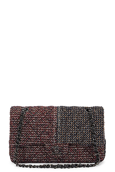 FWRD Renew Chanel Quilted Tweed Double Flap Chain Shoulder Bag in Red