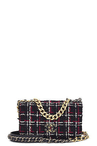 FWRD Renew Chanel Matelasse Tweed Chain Flap Shoulder Bag in Navy