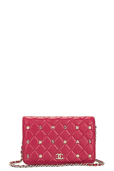 FWRD Renew Chanel Matelasse Clover Studded Wallet On Chain Bag in Red