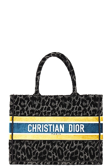 FWRD Renew Dior Leopard Book Tote Bag in Black