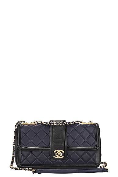 FWRD Renew Chanel Quilted Single Flap Shoulder Bag in Navy