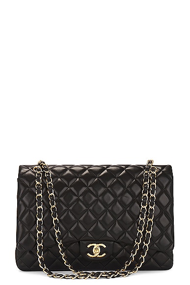 FWRD Renew Chanel Quilted Chain Double Flap Shoulder Bag in Black
