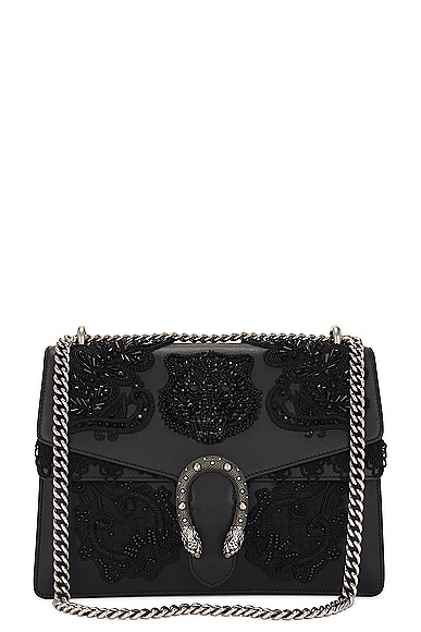 FWRD Renew Gucci Dionysus Embroidered Shoulder Bag in Black