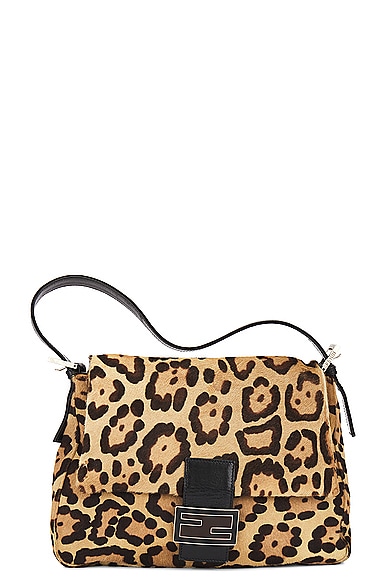 FWRD Renew Fendi Leopard Mama Baguette Shoulder Bag in Tan