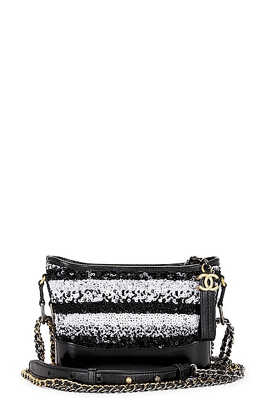 FWRD Renew Chanel Spangle Leather Shoulder Bag in Black & White