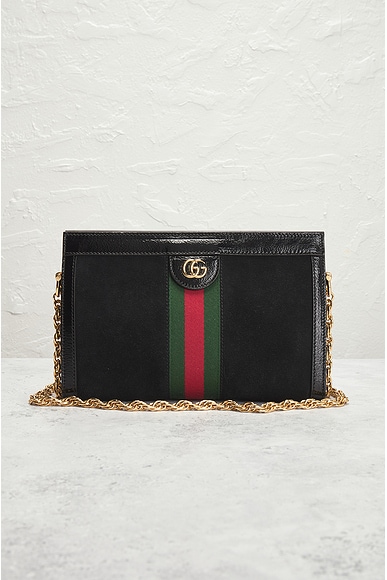 Shop Gucci Ophidia Leather Suede Shoulder Bag In Black