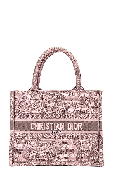 Dior Toile De Jouy Embroidery Book Tote Bag In Pink