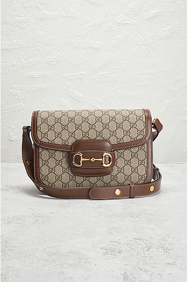 Shop Gucci Horsebit Shoulder Bag In Beige