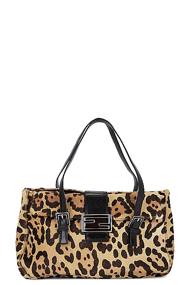 FWRD Renew Fendi Leopard Shoulder Bag in Tan