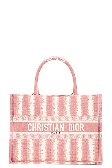 FWRD Renew Dior Canvas Striped Book Tote Bag in Pink