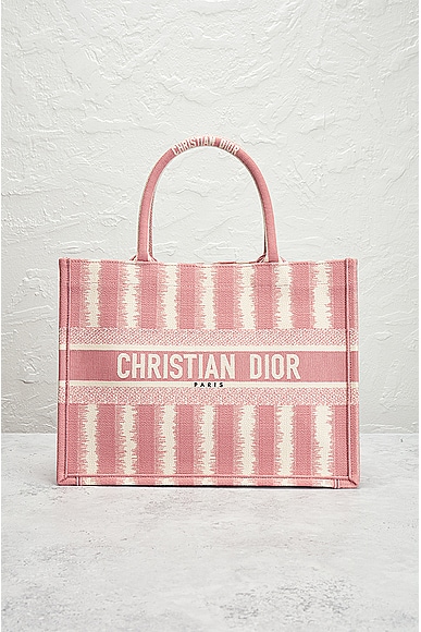 Shop Dior Canvas Striped Book Tote Bag In Pink
