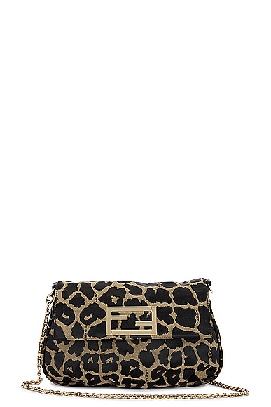 Fendi Leopard Chain Shoulder Bag In Tan