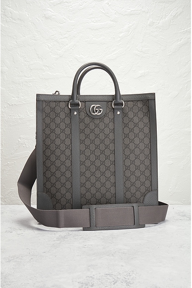 Shop Gucci Gg Supreme Ophidia Tote Bag In Grey
