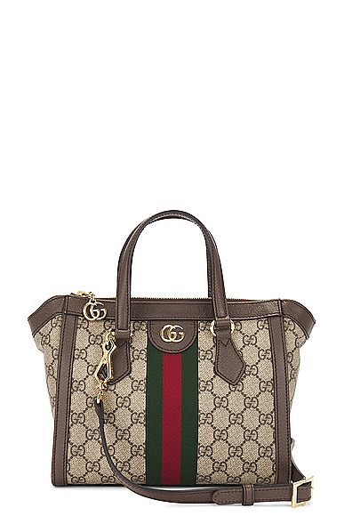 FWRD Renew Gucci GG Supreme Ophidia 2 Way Handbag in Beige