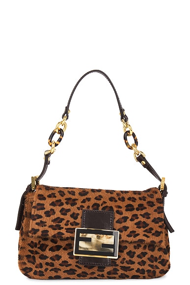 FWRD Renew Fendi Leopard Mama Baguette Shoulder Bag in Brown