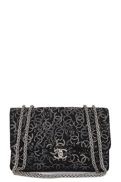 Coco Mark Double Chain Flap Shoulder Bag in Black