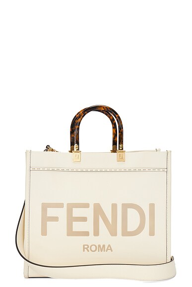 FWRD Renew Fendi Sunshine 2 Way Tote Bag in Ivory