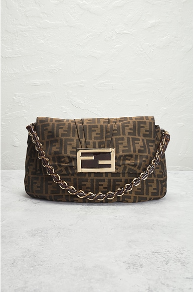 Shop Fendi Mia Zucca Chain Shoulder Bag In Brown