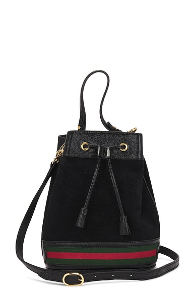 FWRD Renew Gucci Suede Leather Bucket Bag in Black