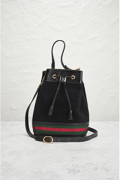 Shop Gucci Suede Leather Bucket Bag In Black