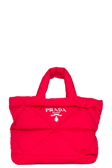 Shop Prada Padded Nylon Tote Bag In Red