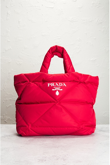 Shop Prada Padded Nylon Tote Bag In Red