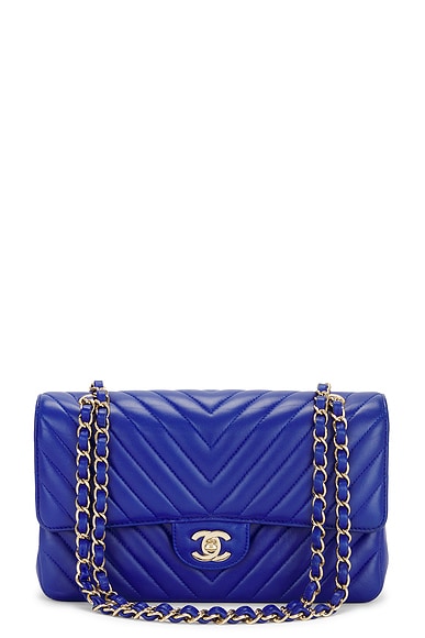 FWRD Renew Chanel V Stitch Lambskin Flap Bag in Blue