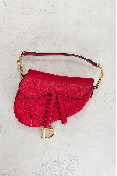 Shop Dior Leather Saddle Bag In Red