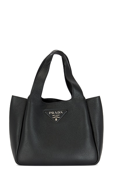 FWRD Renew Prada Vitello Daino Soft Handbag in Black
