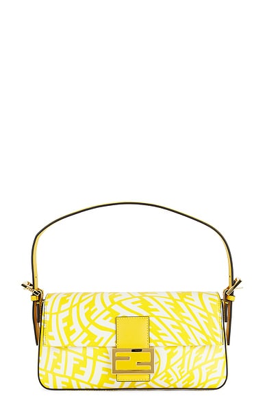Shop Fendi Vertigo Zucca Baguette Shoulder Bag In Yellow