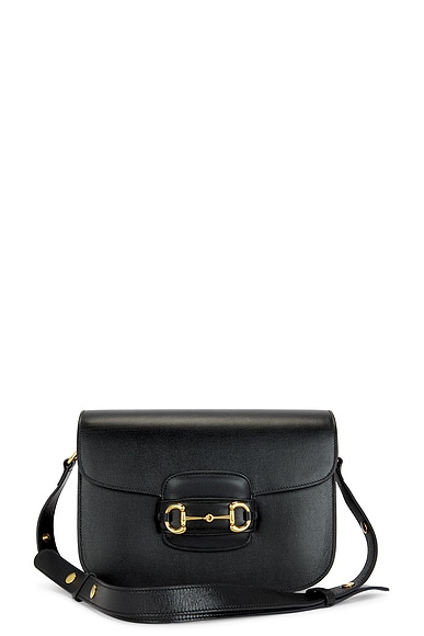 FWRD Renew Gucci Leather Horsebit Shoulder Bag in Black
