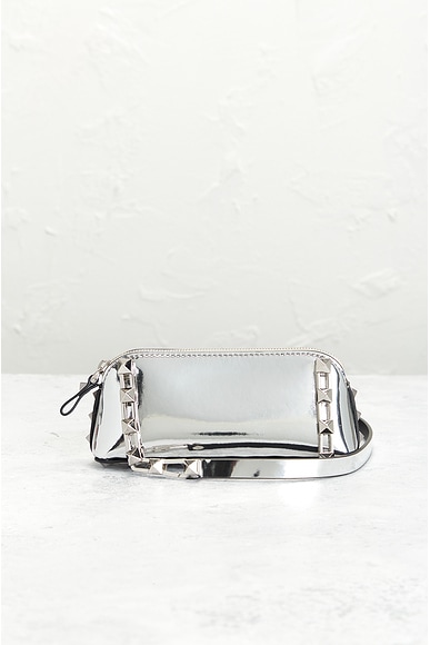 Shop Valentino Garavani Rockstud Mini Clutch In Silver