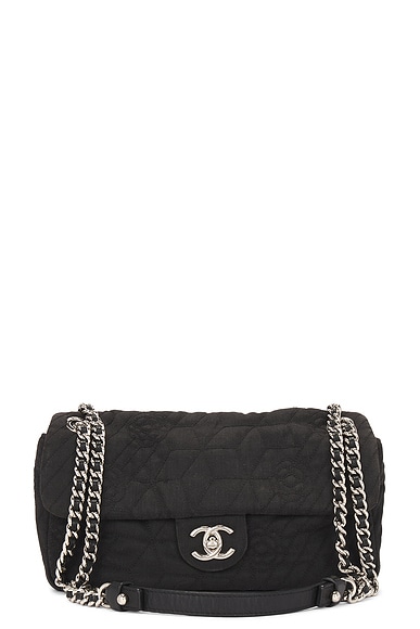 FWRD Renew Chanel Camelia Quilted Canvas Flap Shoulder Bag in Black