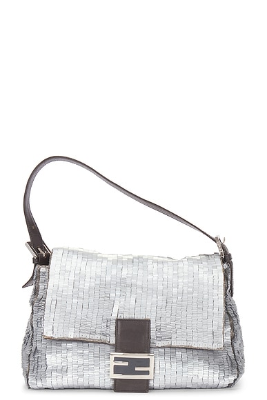 Shop Fendi Mamma Sequin Baguette Shoulder Bag In Silver
